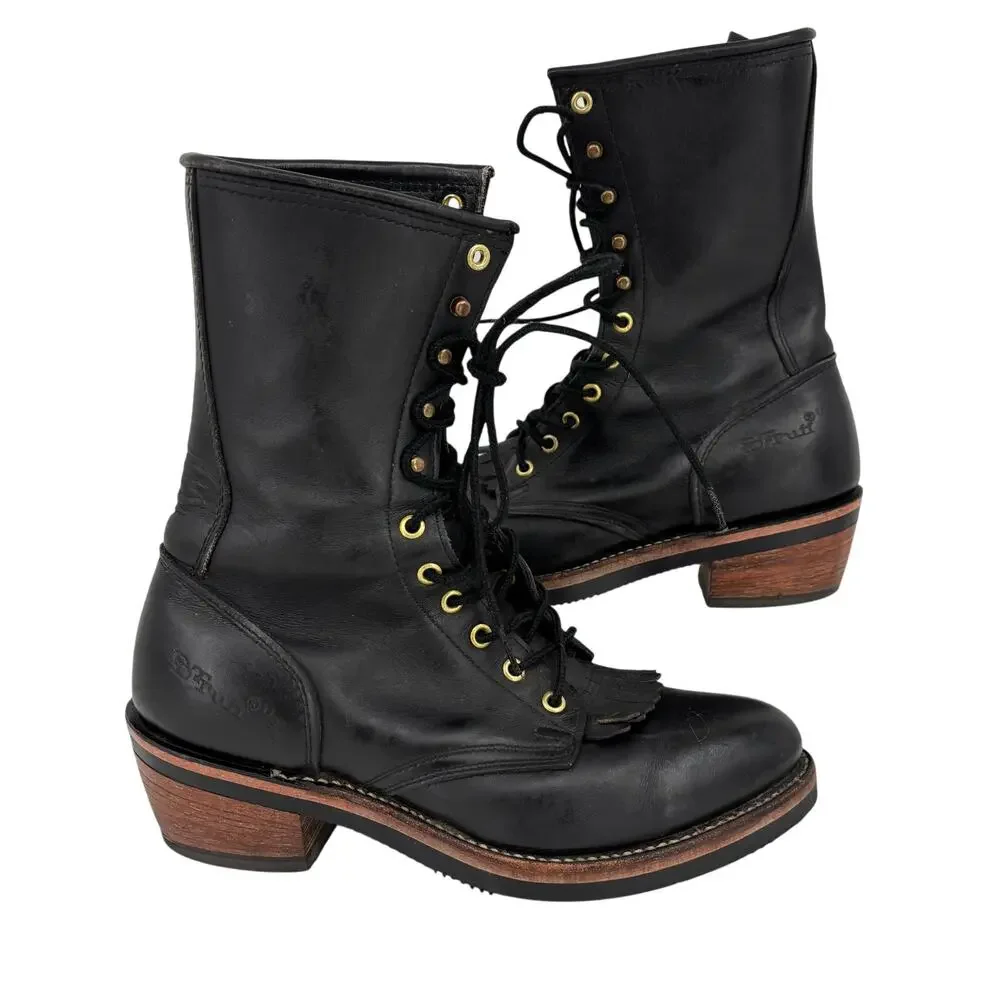 DD Tuff Roper Kiltie Lace Up Boots Mens Size 8 Black Leather Lace Up Vintage USA